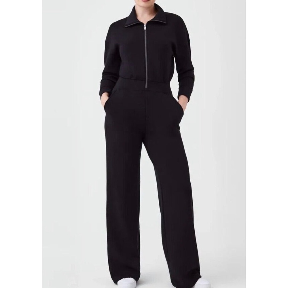 Spanx Air Essentials Wide Leg Jumpsuit Small Petite Black One Piece NWT